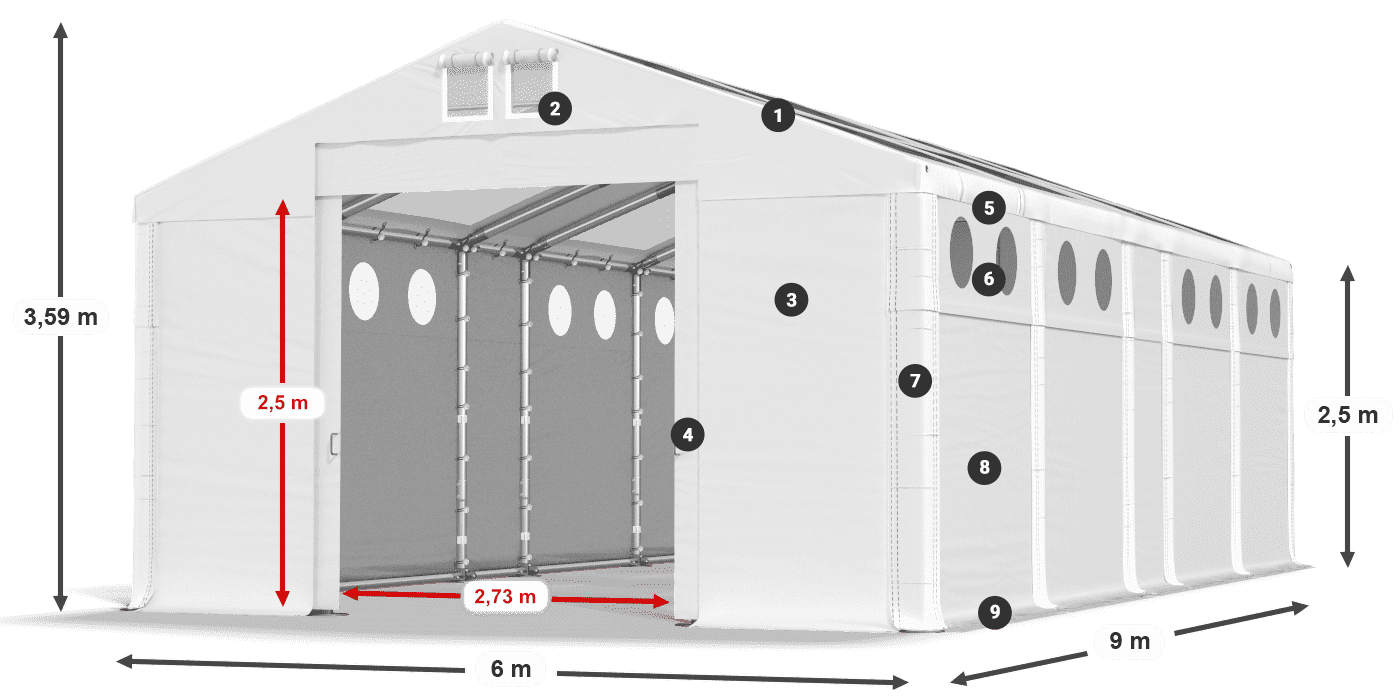 Střecha: MS T 580 PVC Stěny: FR O 620 PVC 2,5 m legenda