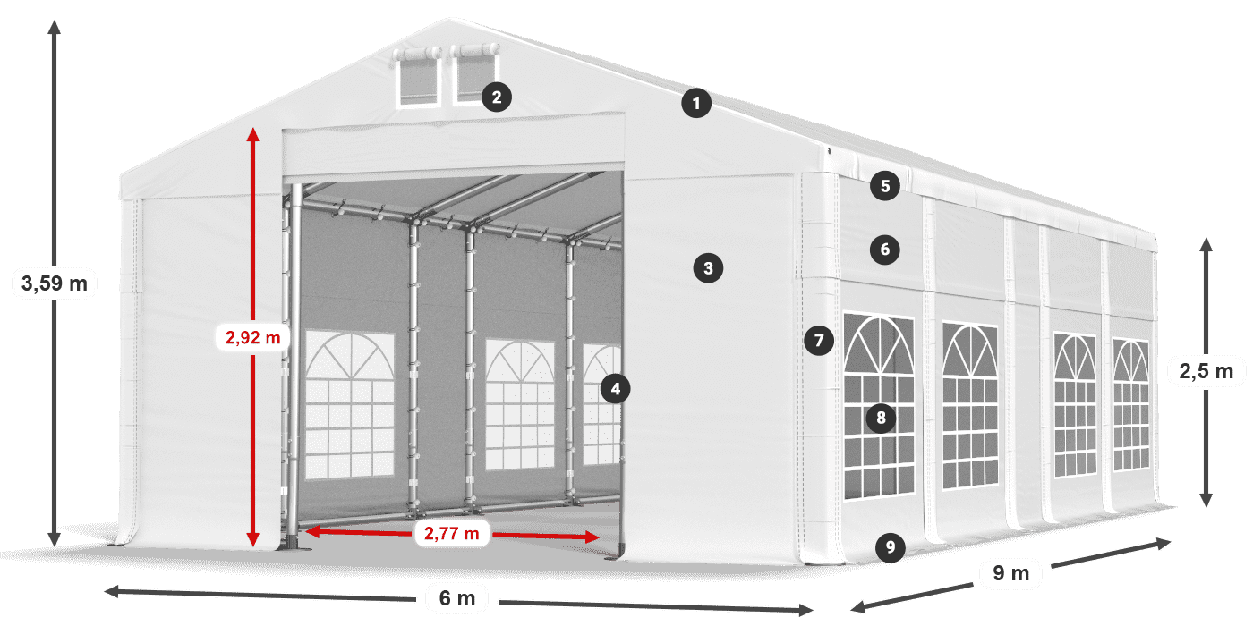 Střecha: MS 580 PVC Stěny: FR 620 PVC 2,5 m legenda