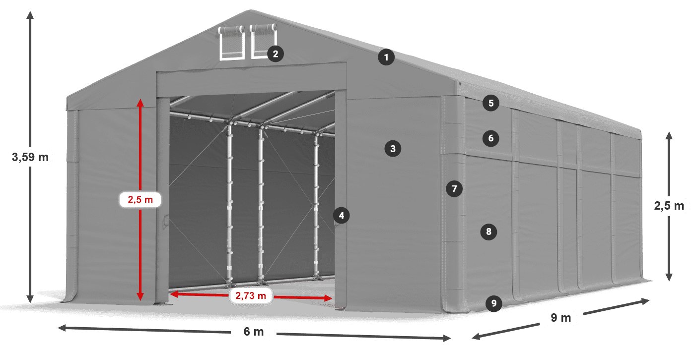 Střecha: MS 580 PVC Stěny: FR 620 PVC 2,5 m legenda