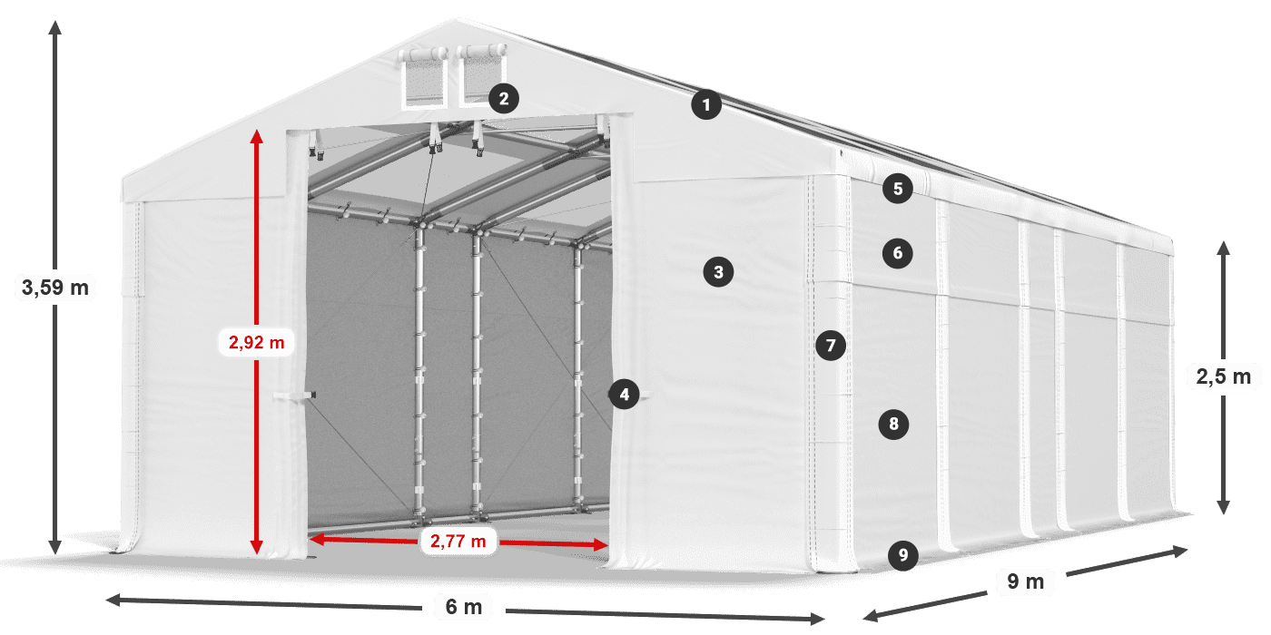 Střecha: MS T 580 PVC Stěny: FR 620 PVC 2,5 m legenda
