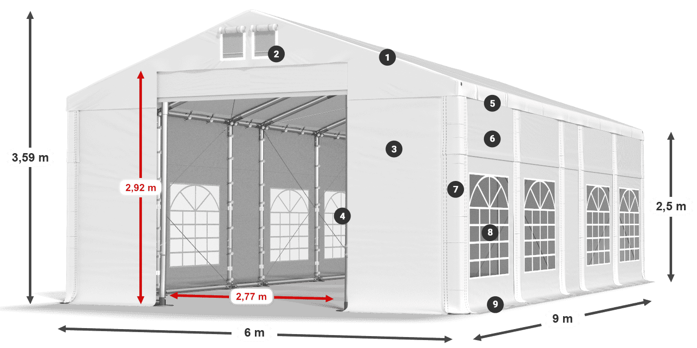 Střecha: MS 580 PVC Stěny: FR 620 PVC 2,5 m legenda