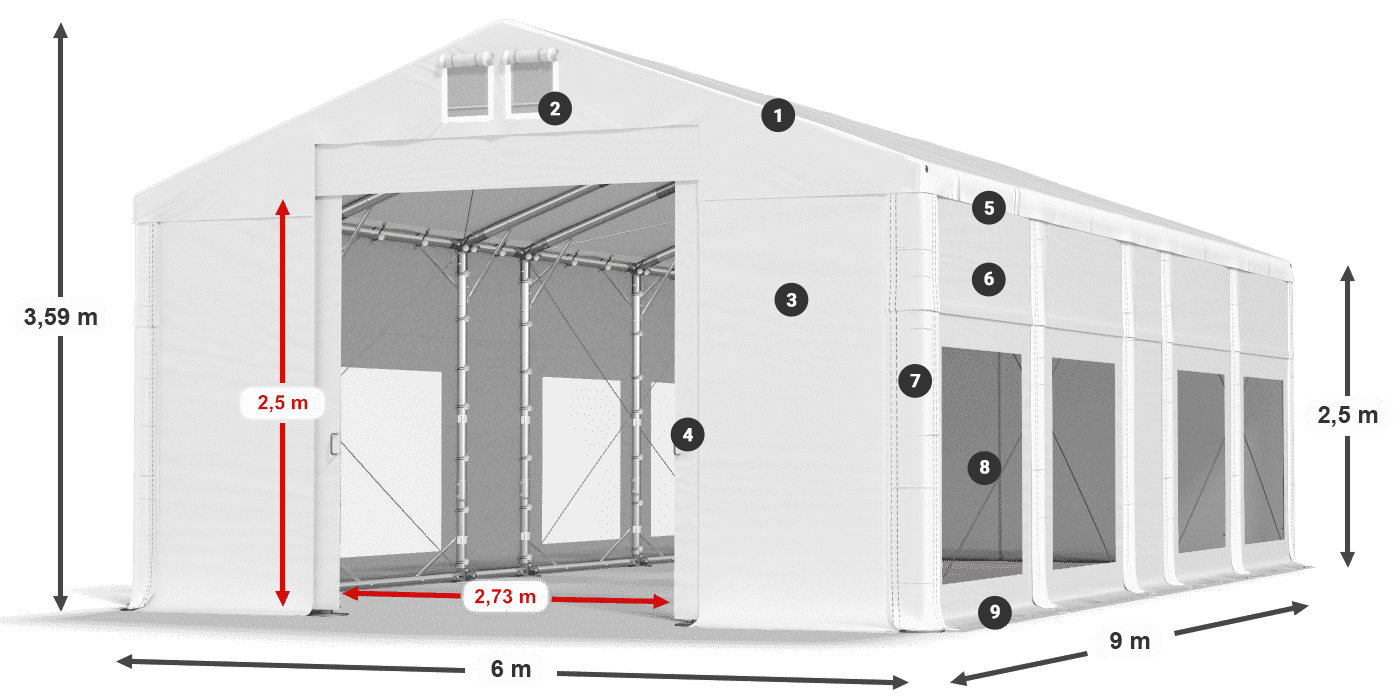 Střecha: MS 580 PVC Stěny: MS 580 PVC 2,5 m legenda