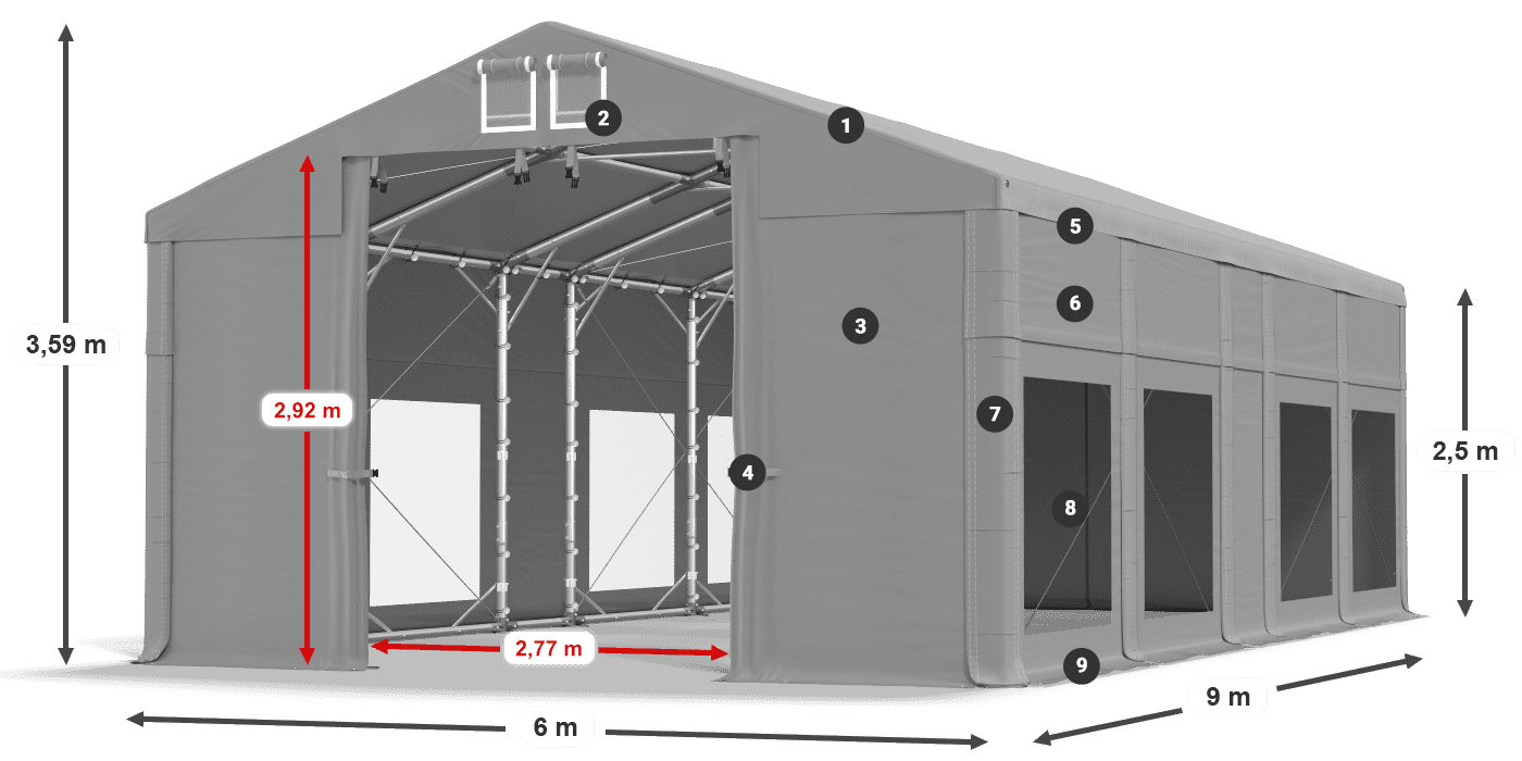 Střecha: MS 580 PVC Stěny: MS 580 PVC 2,5 m legenda