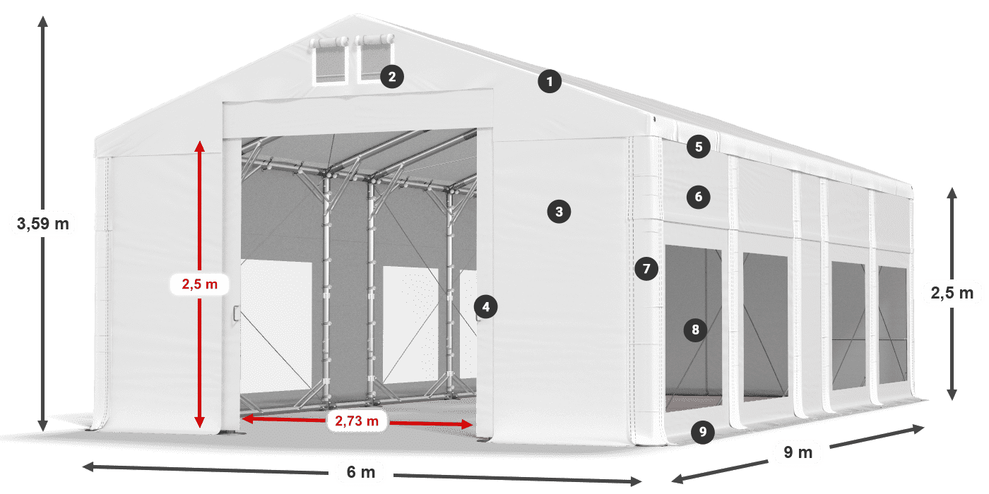 Střecha: MS 580 PVC Stěny: MS 580 PVC 2,5 m legenda