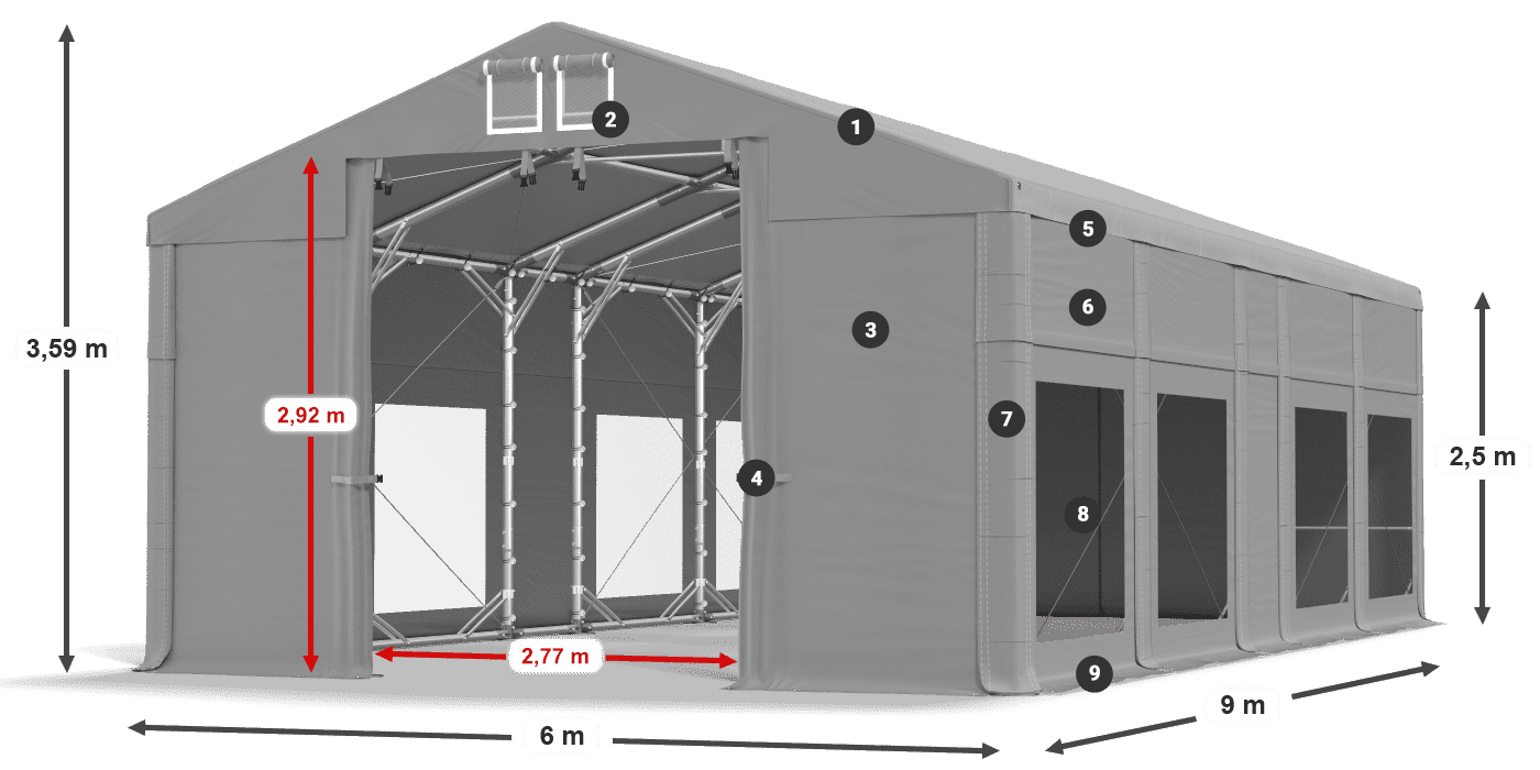 Střecha: MS 580 PVC Stěny: MS 580 PVC 2,5 m legenda