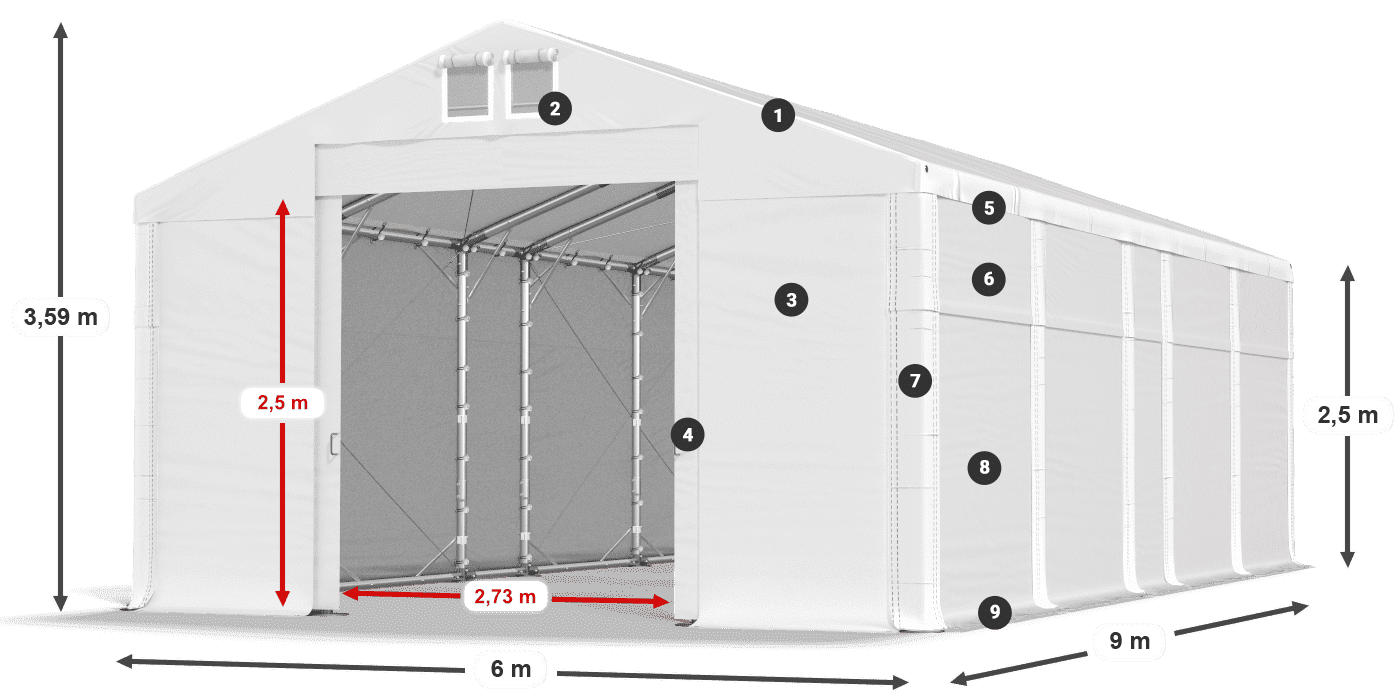 Střecha: MS 580 PVC Stěny: SD 500 PVC 2,5 m legenda
