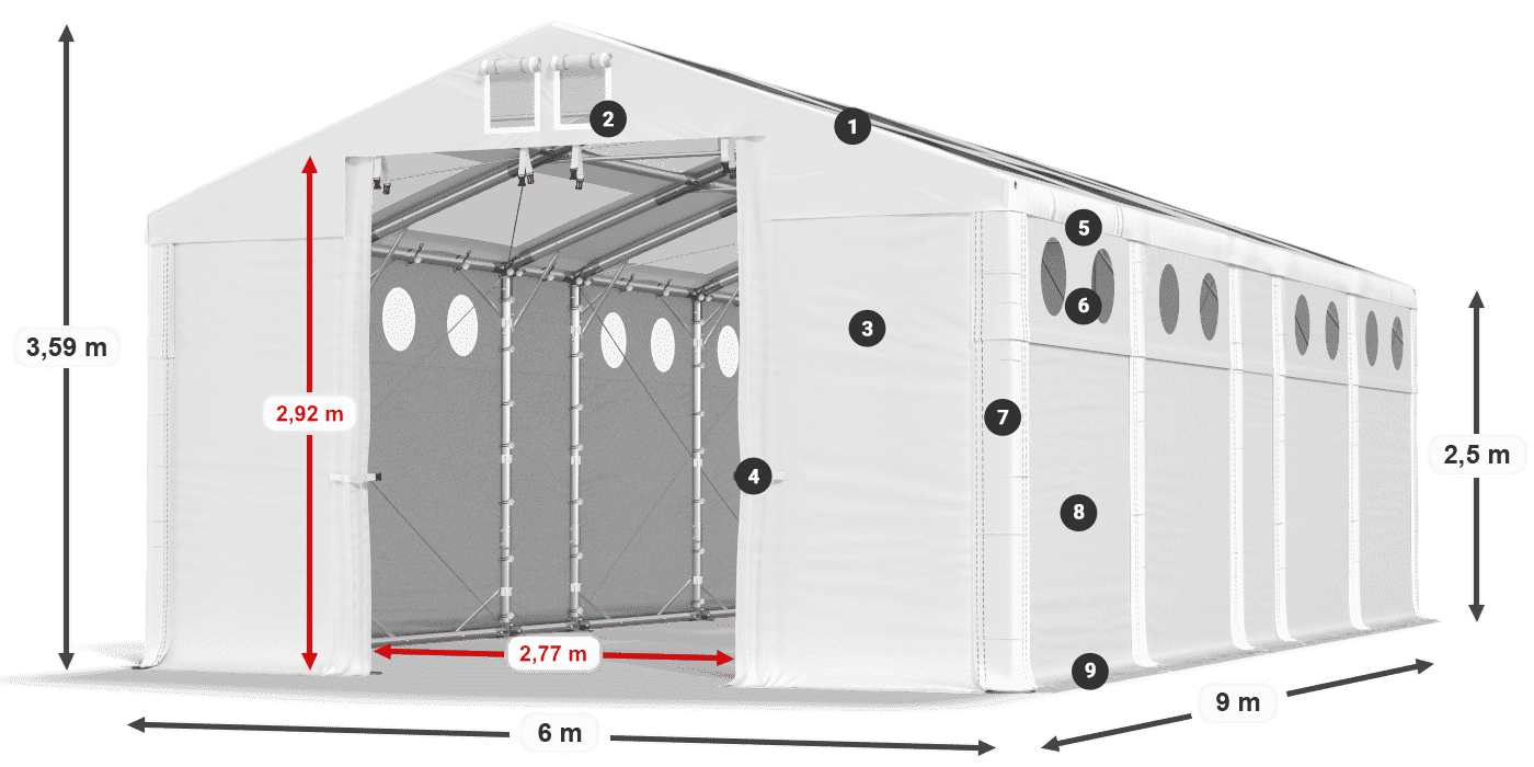 Střecha: MS T 580 PVC Stěny: SD O 500 PVC 2,5 m legenda