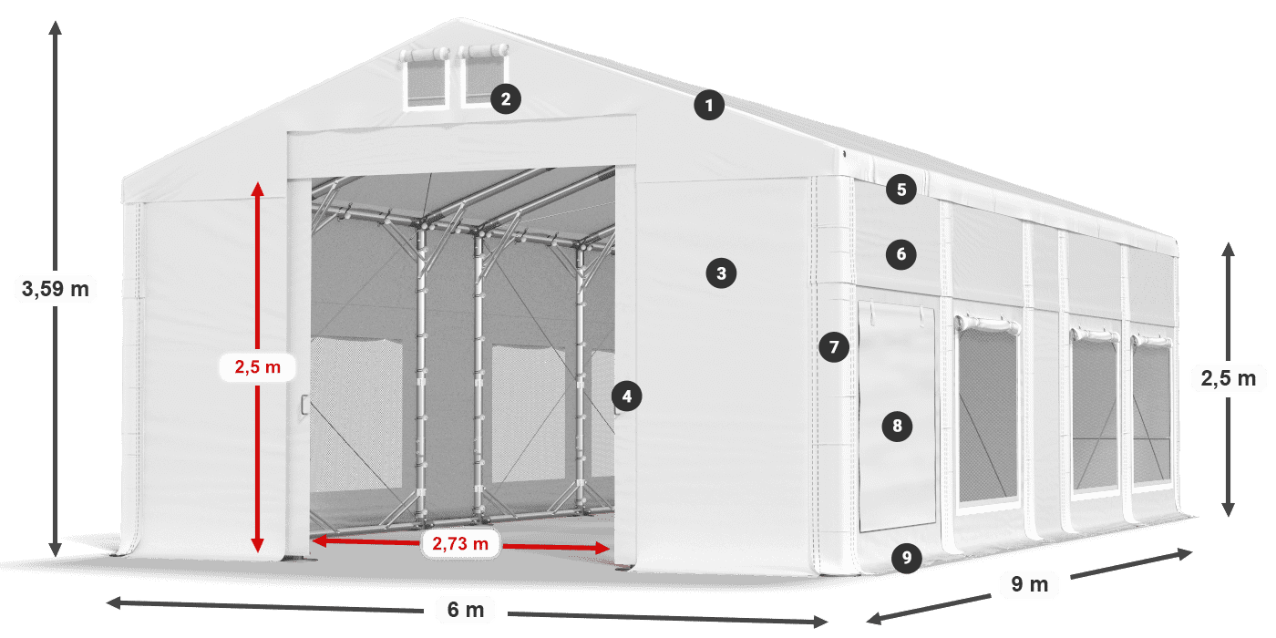 Střecha: MS 580 PVC Stěny: SD M 500 PVC 2,5 m legenda