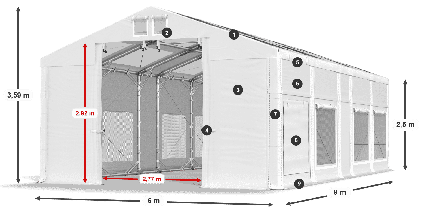 Střecha: MS T 580 PVC Stěny: SD M 500 PVC 2,5 m legenda