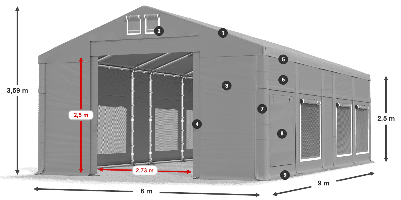 Střecha: MS 580 PVC Stěny: SD M 500 PVC 2,5 m legenda
