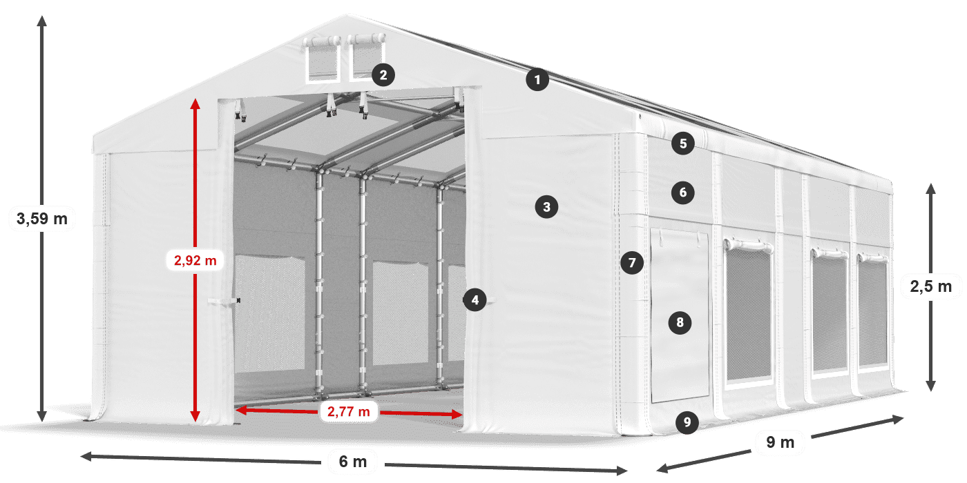 Střecha: MS T 580 PVC Stěny: SD M 500 PVC 2,5 m legenda