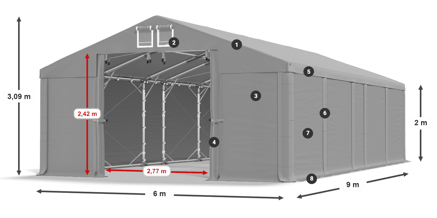 Střecha: FR 620 PVC Stěny: SD 580 PVC 2m legenda