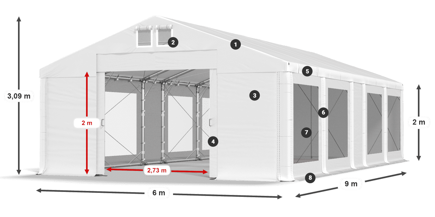 Střecha: FR 620 PVC Stěny: MS 580 PVC 2m legenda