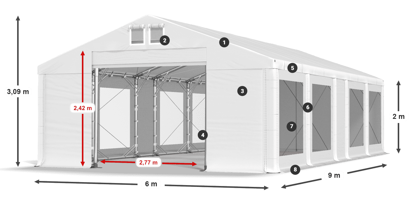 Střecha: FR 620 PVC Stěny: MS 580 PVC 2m legenda