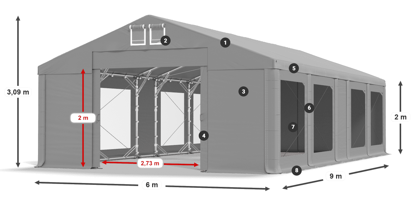 Střecha: FR 620 PVC Stěny: MS 580 PVC 2m legenda