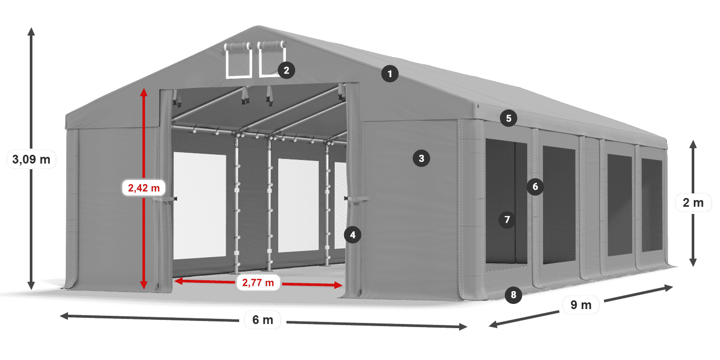 Střecha: FR 620 PVC Stěny: MS 580 PVC 2m legenda