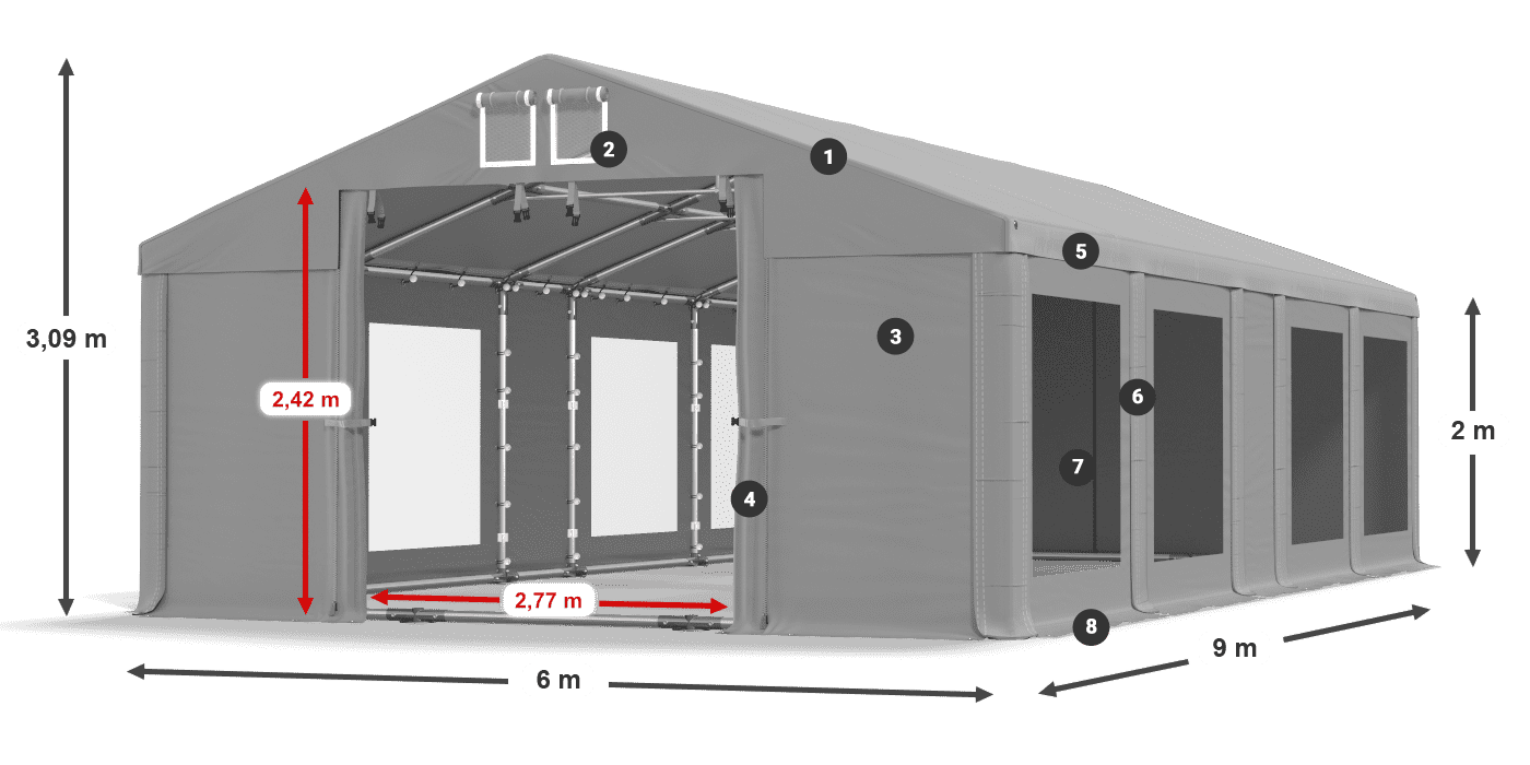 Střecha: FR 620 PVC Stěny: MS 580 PVC 2m legenda