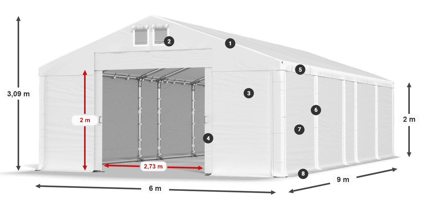 Střecha: FR 620 PVC Stěny: SD 580 PVC 2m legenda