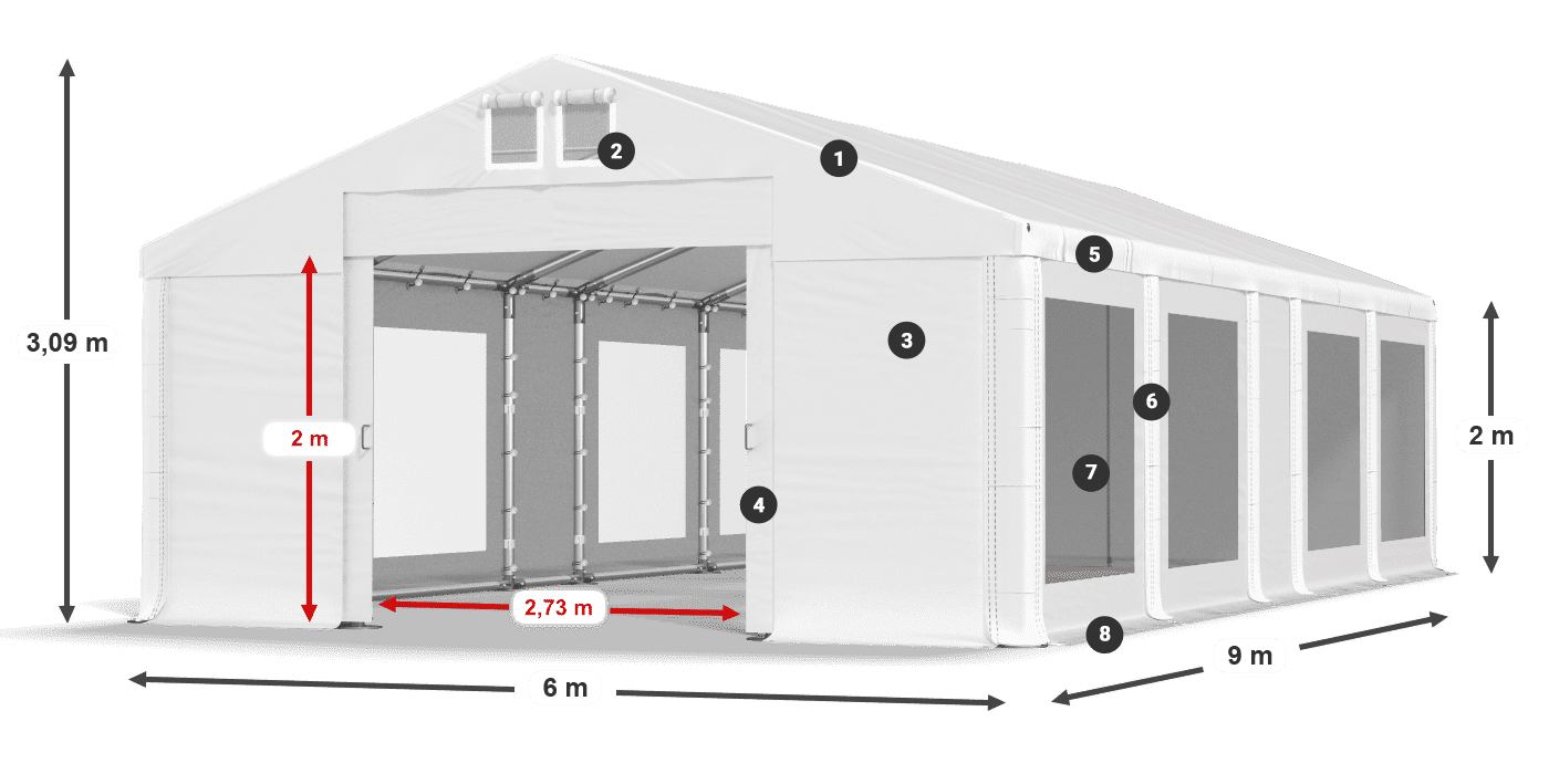 Střecha: FR 620 PVC Stěny: MS 580 PVC 2m legenda