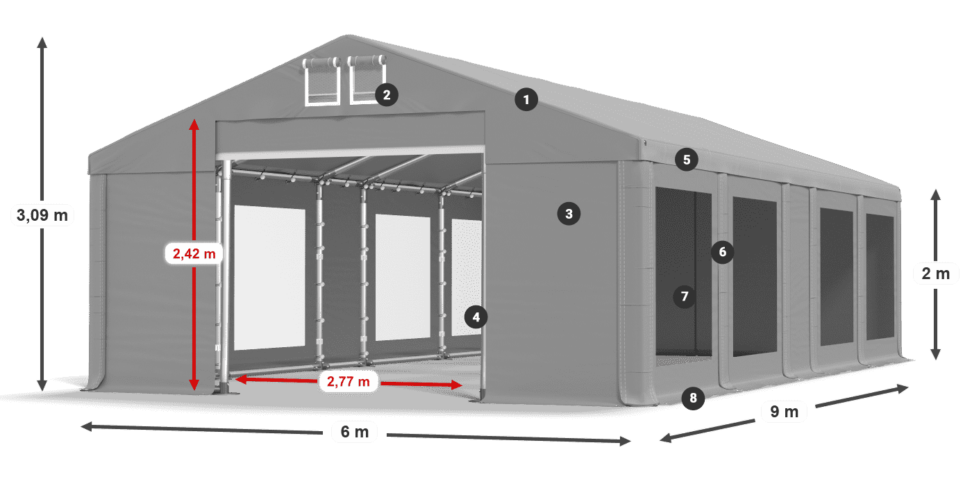 Střecha: FR 620 PVC Stěny: MS 580 PVC 2m legenda