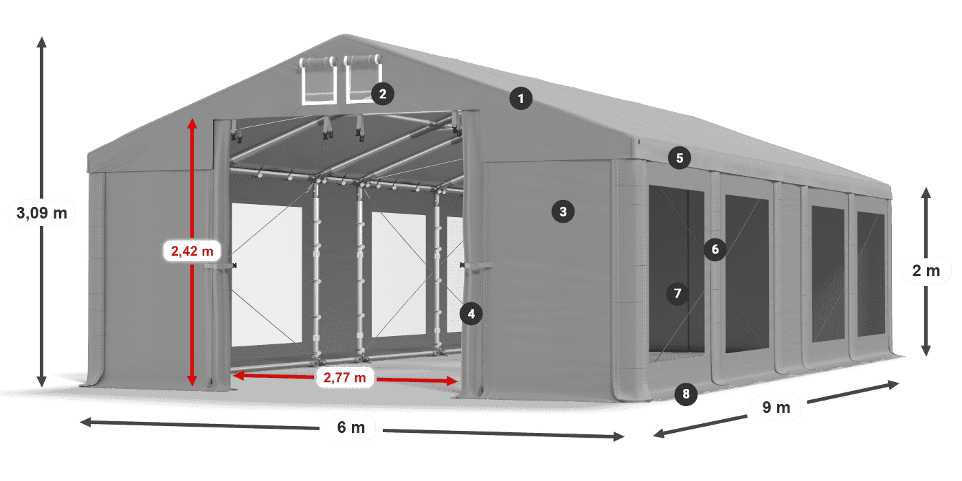 Střecha: FR 620 PVC Stěny: MS 580 PVC 2m legenda
