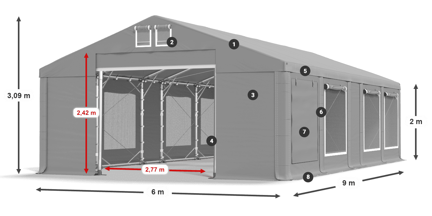 Střecha: FR 620 PVC Stěny: SD 500 PVC 2m legenda