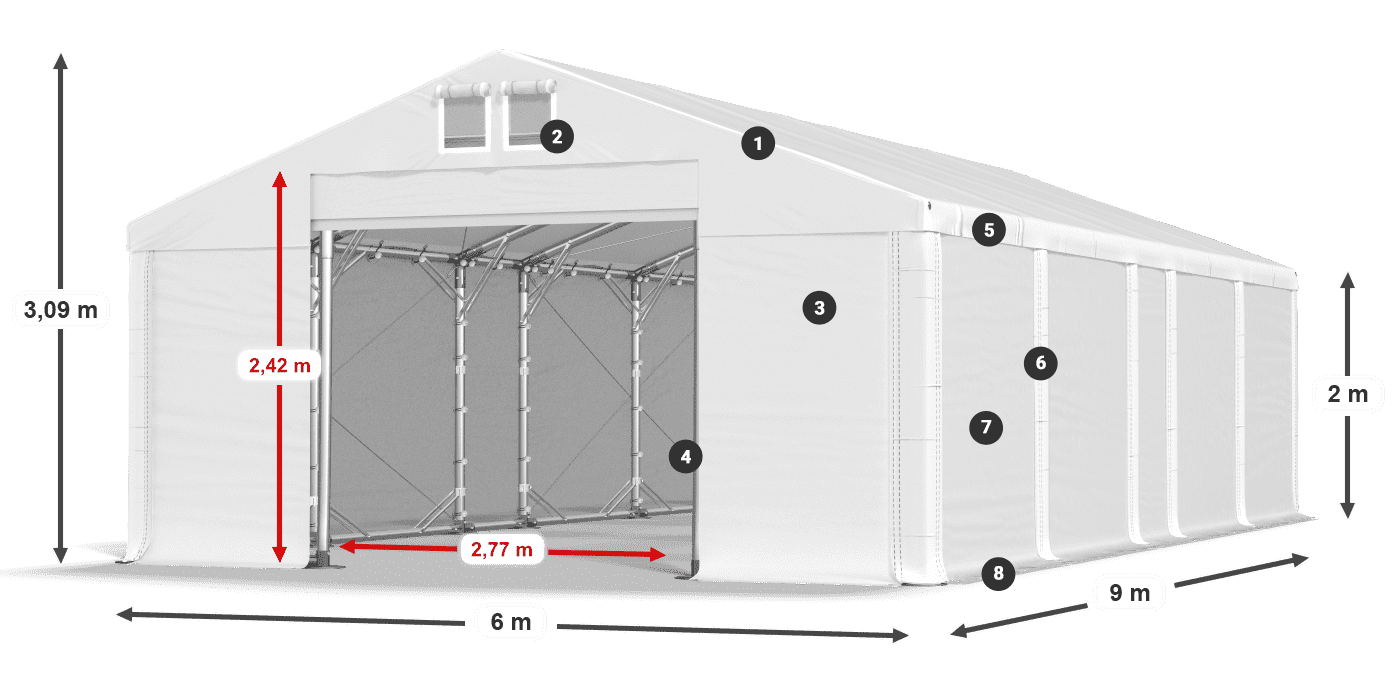 Střecha: FR 620 PVC Stěny: SD 500 PVC 2m legenda