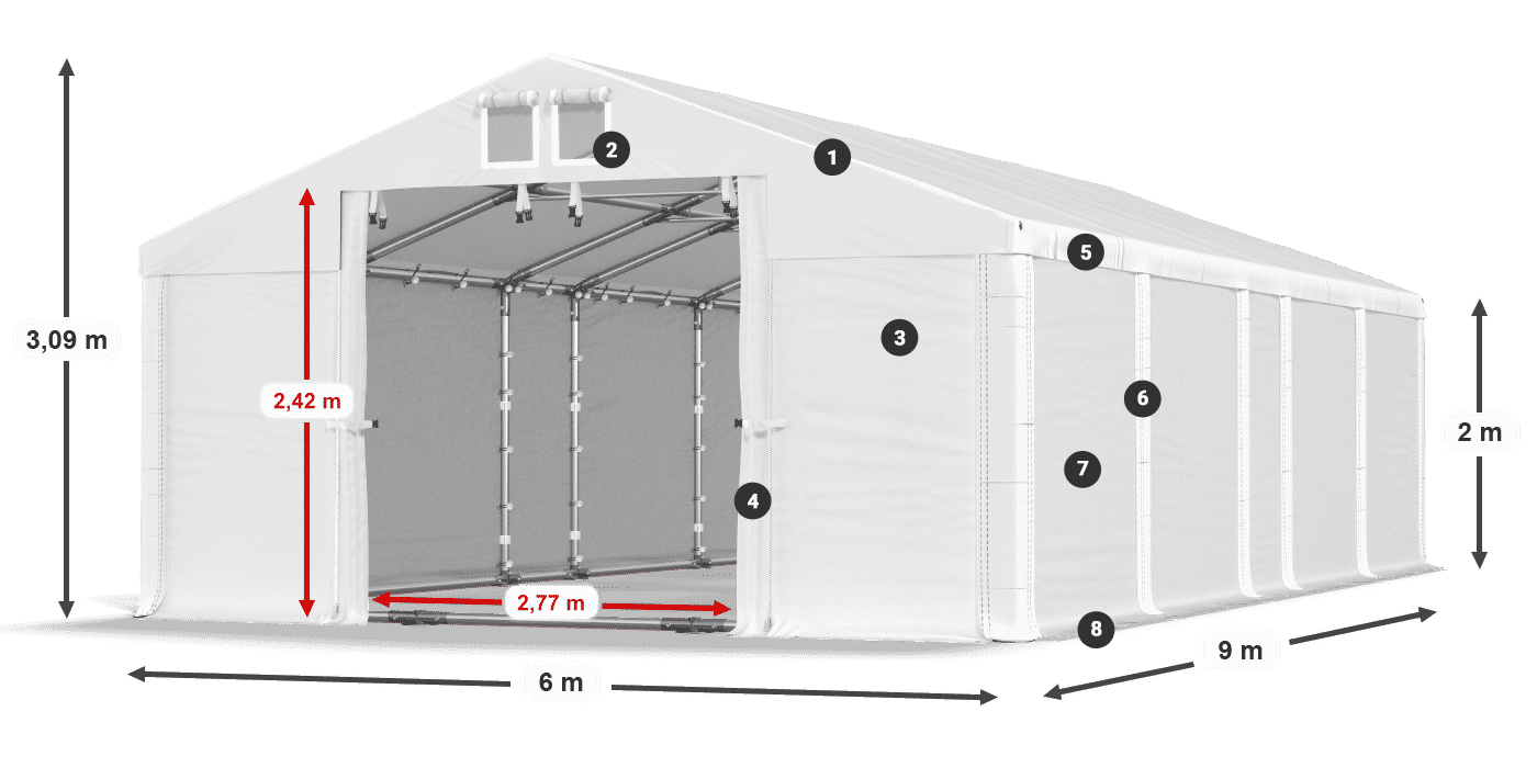 Střecha: FR 620 PVC Stěny: SD 500 PVC 2m legenda