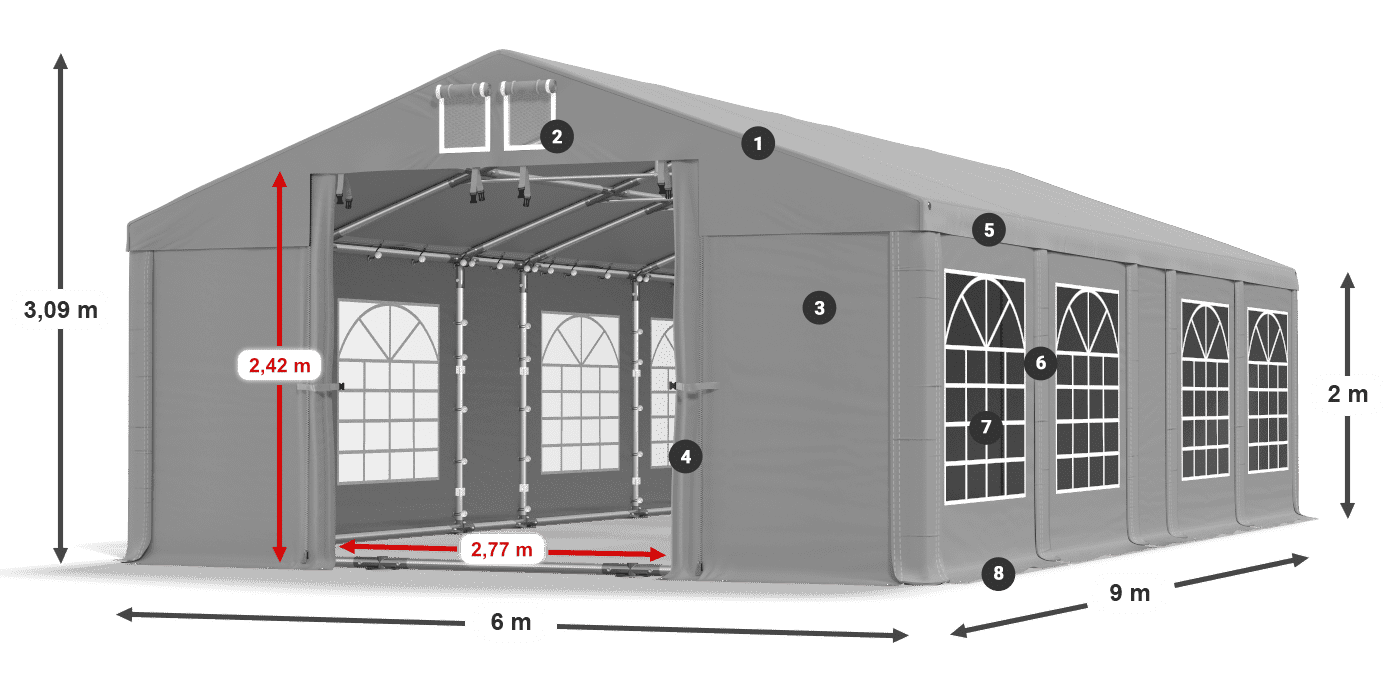 Střecha: FR 620 PVC Stěny: SD 500 PVC 2m legenda