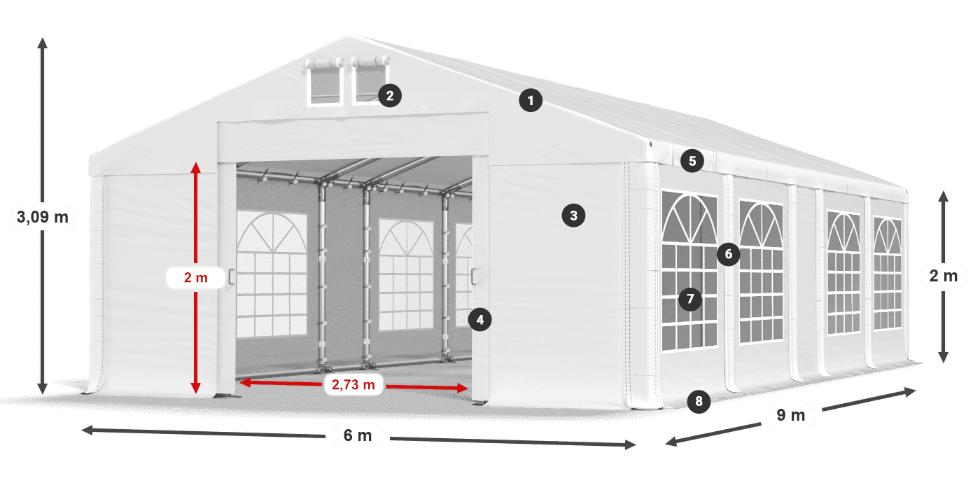 Střecha: FR 620 PVC Stěny: SD 500 PVC 2m legenda