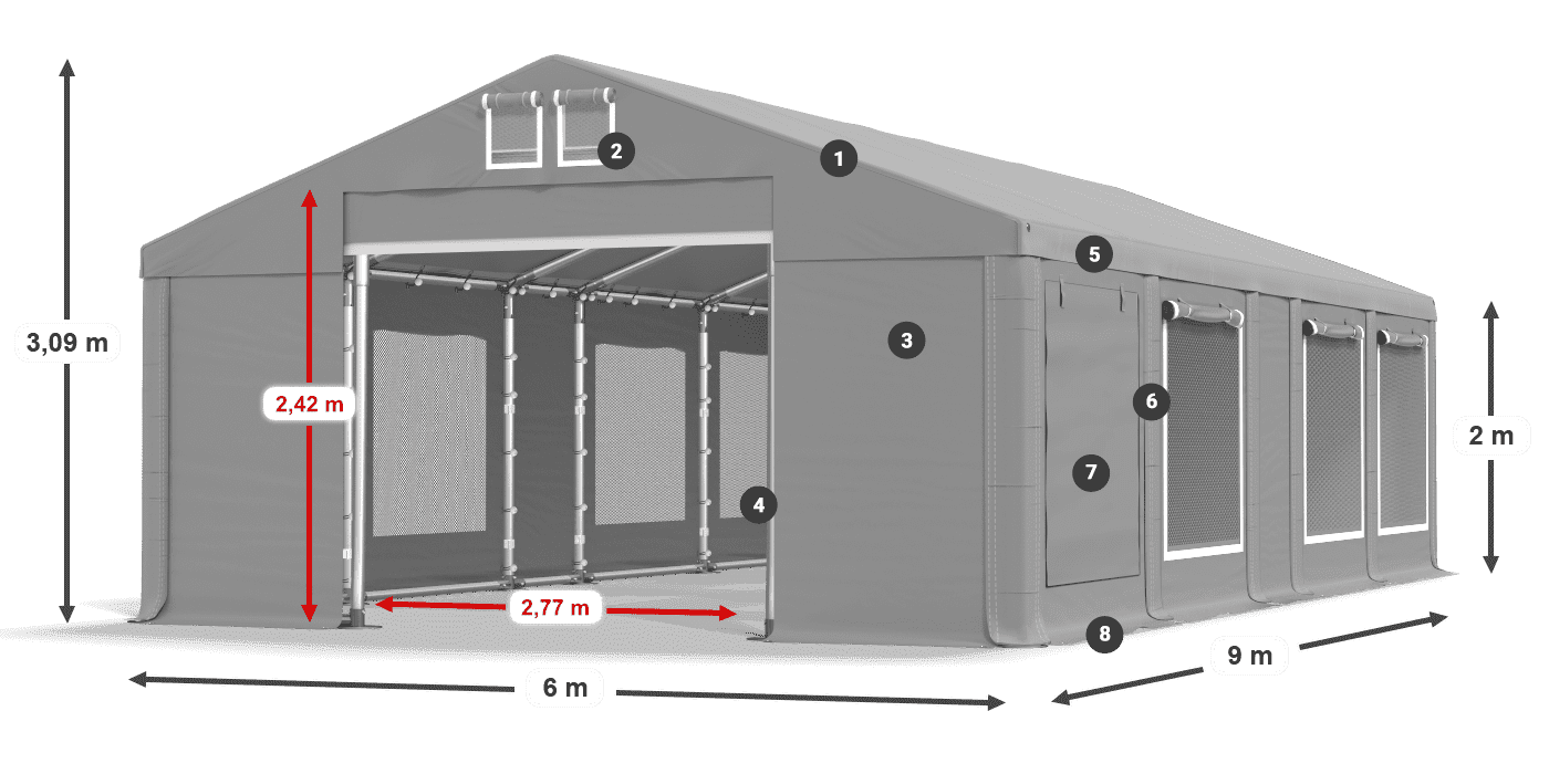 Střecha: FR 620 PVC Stěny: SD 500 PVC 2m legenda