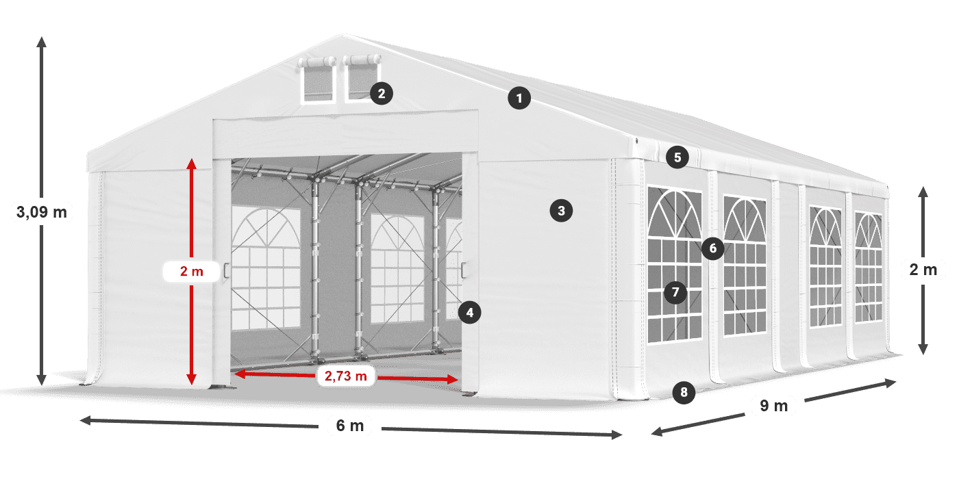 Střecha: MS 580 PVC Stěny: FR 620 PVC 2m legenda