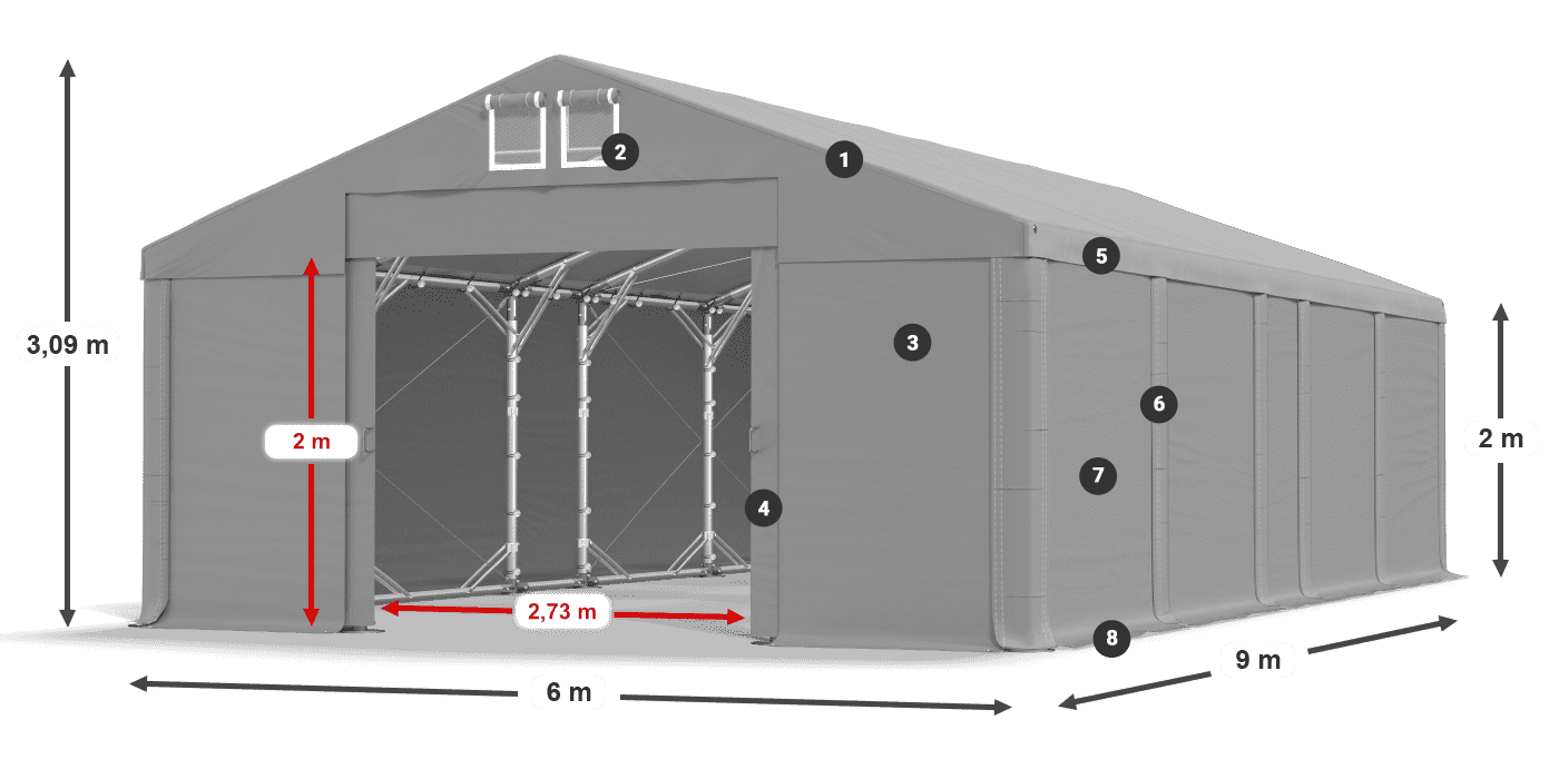 Střecha: MS 580 PVC Stěny: FR M 620 PVC 2m legenda