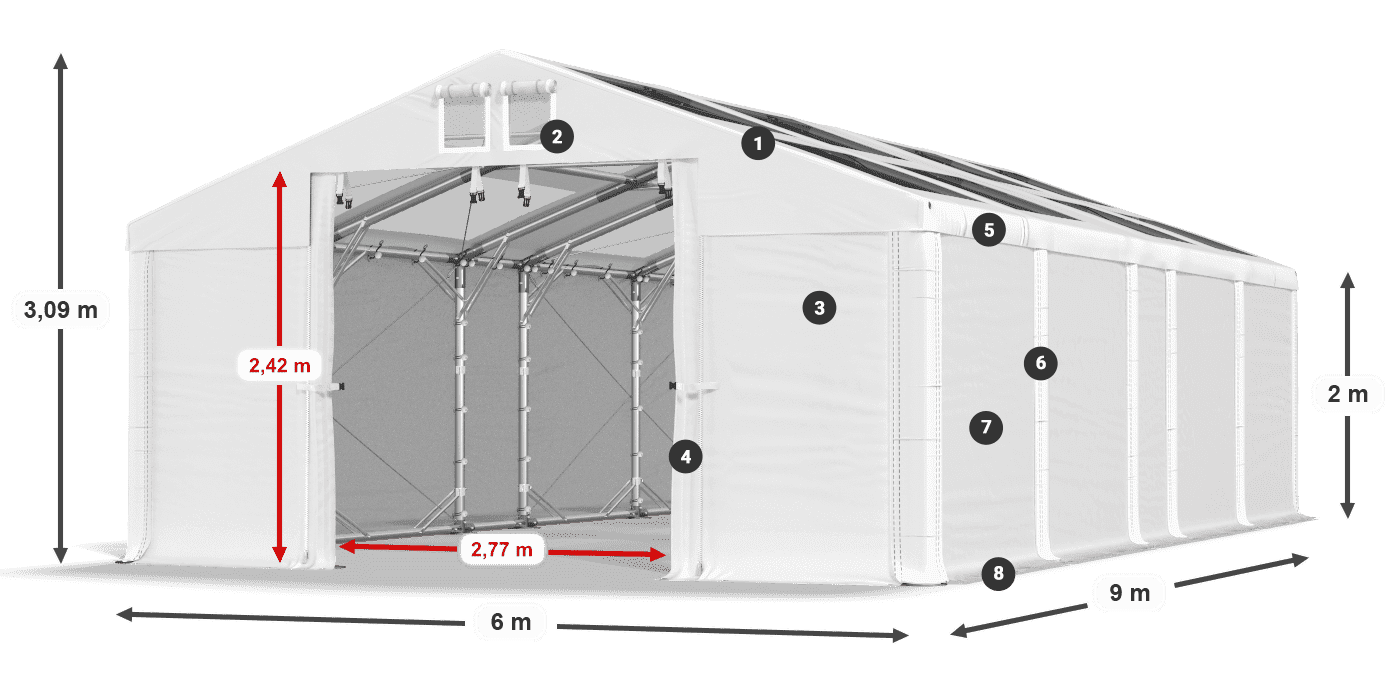 Střecha: MS T 580 PVC Stěny: FR 620 PVC 2m legenda