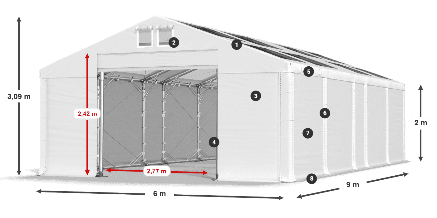 Střecha: MS T 580 PVC Stěny: FR 620 PVC 2m legenda