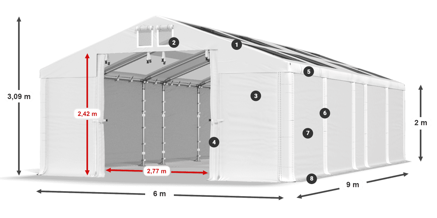 Střecha: MS T 580 PVC Stěny: FR 620 PVC 2m legenda