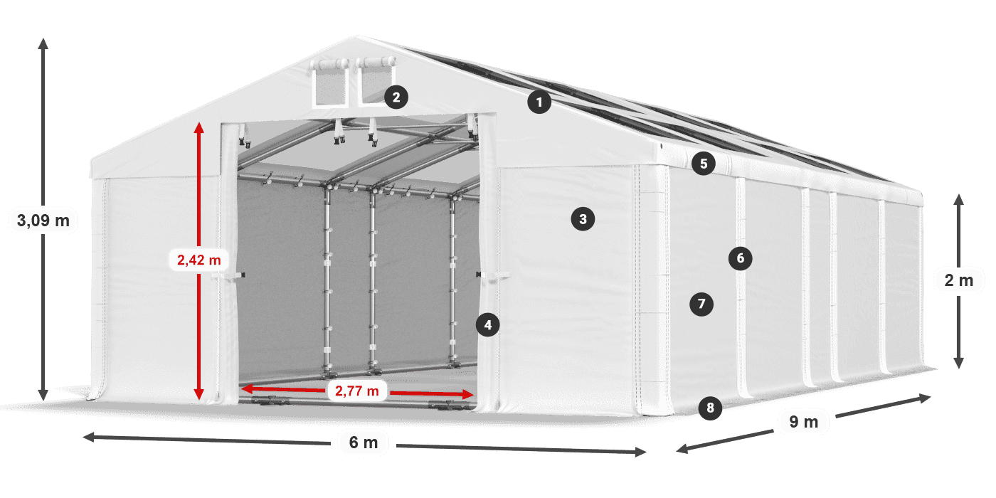 Střecha: MS T 580 PVC Stěny: FR 620 PVC 2m legenda