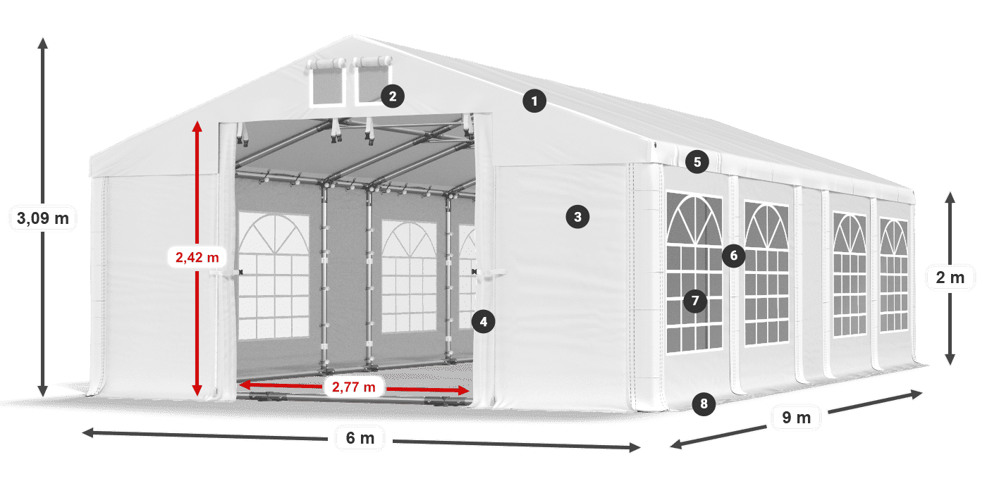 Střecha: MS 580 PVC Stěny: FR 620 PVC 2m legenda