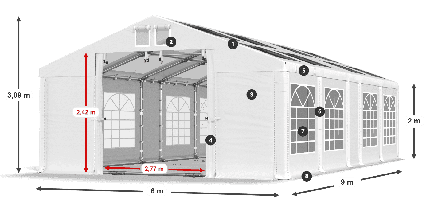 Střecha: MS T 580 PVC Stěny: FR 620 PVC 2m legenda