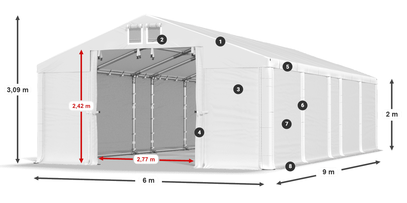 Střecha: MS 580 PVC Stěny: FR M 620 PVC 2m legenda
