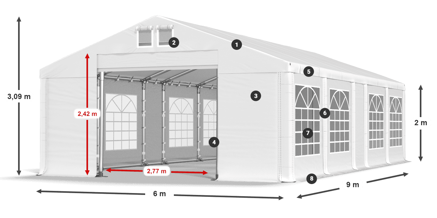 Střecha: MS 580 PVC Stěny: FR 620 PVC 2m legenda