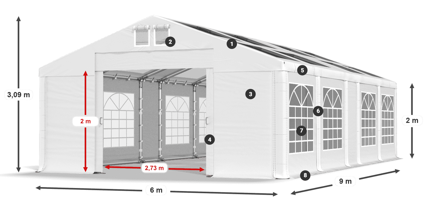 Střecha: MS T 580 PVC Stěny: FR 620 PVC 2m legenda