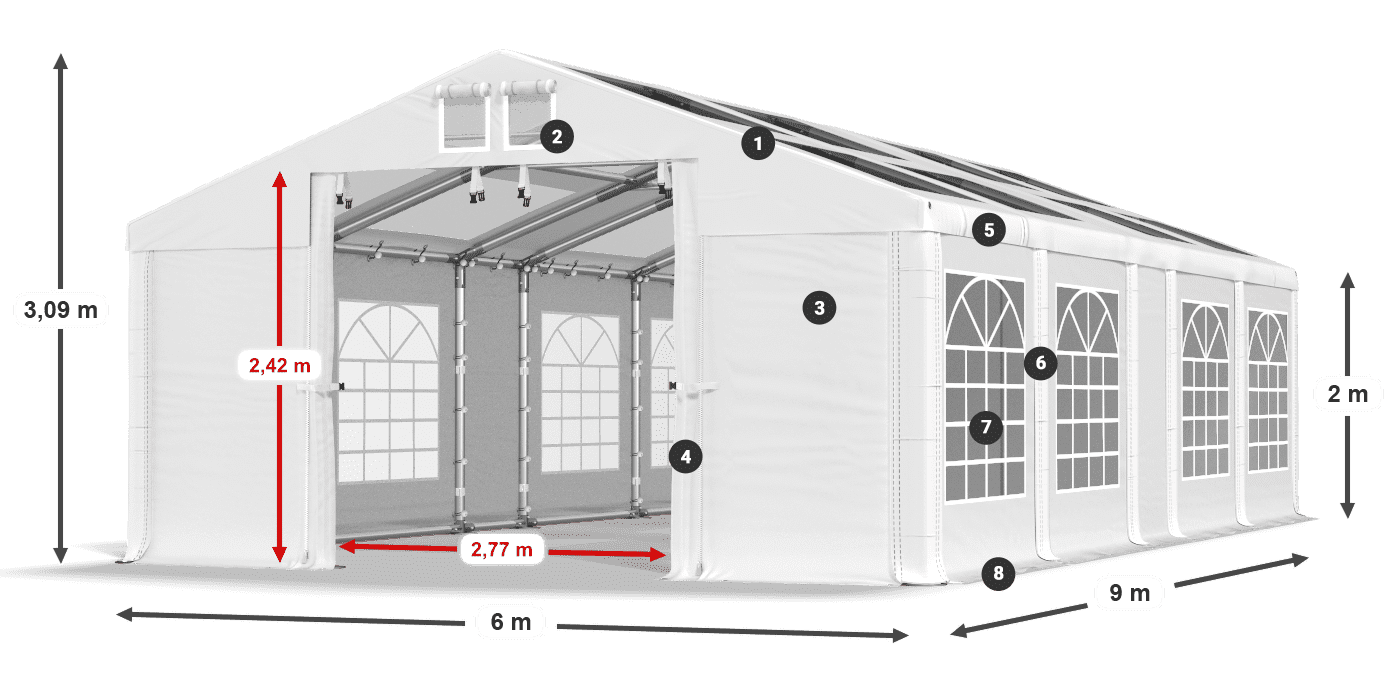 Střecha: MS T 580 PVC Stěny: FR 620 PVC 2m legenda