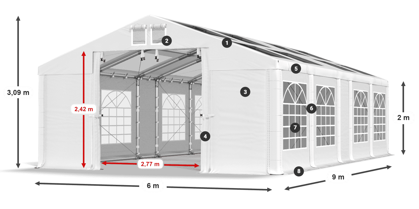 Střecha: MS T 580 PVC Stěny: FR 620 PVC 2m legenda