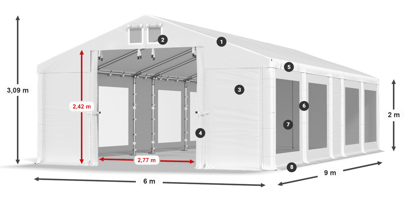 Střecha: MS 580 PVC Stěny: MS 580 PVC 2m legenda