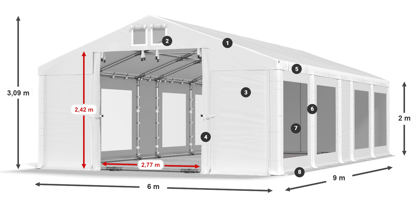 Střecha: MS 580 PVC Stěny: MS 580 PVC 2m legenda