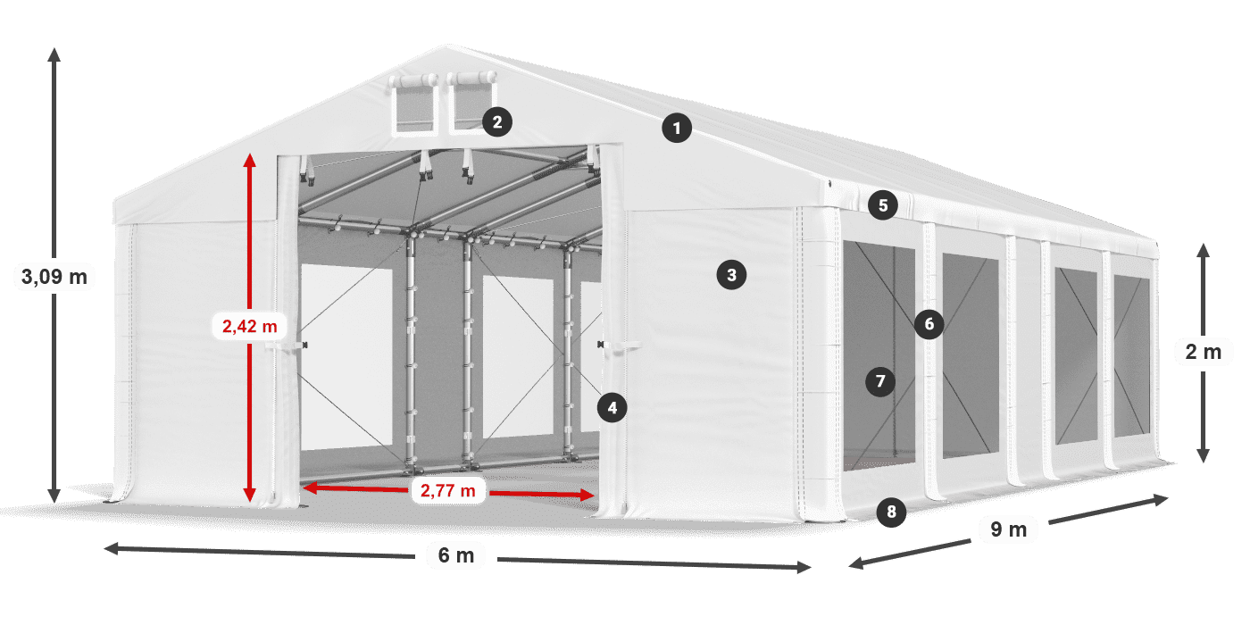 Střecha: MS 580 PVC Stěny: MS 580 PVC 2m legenda