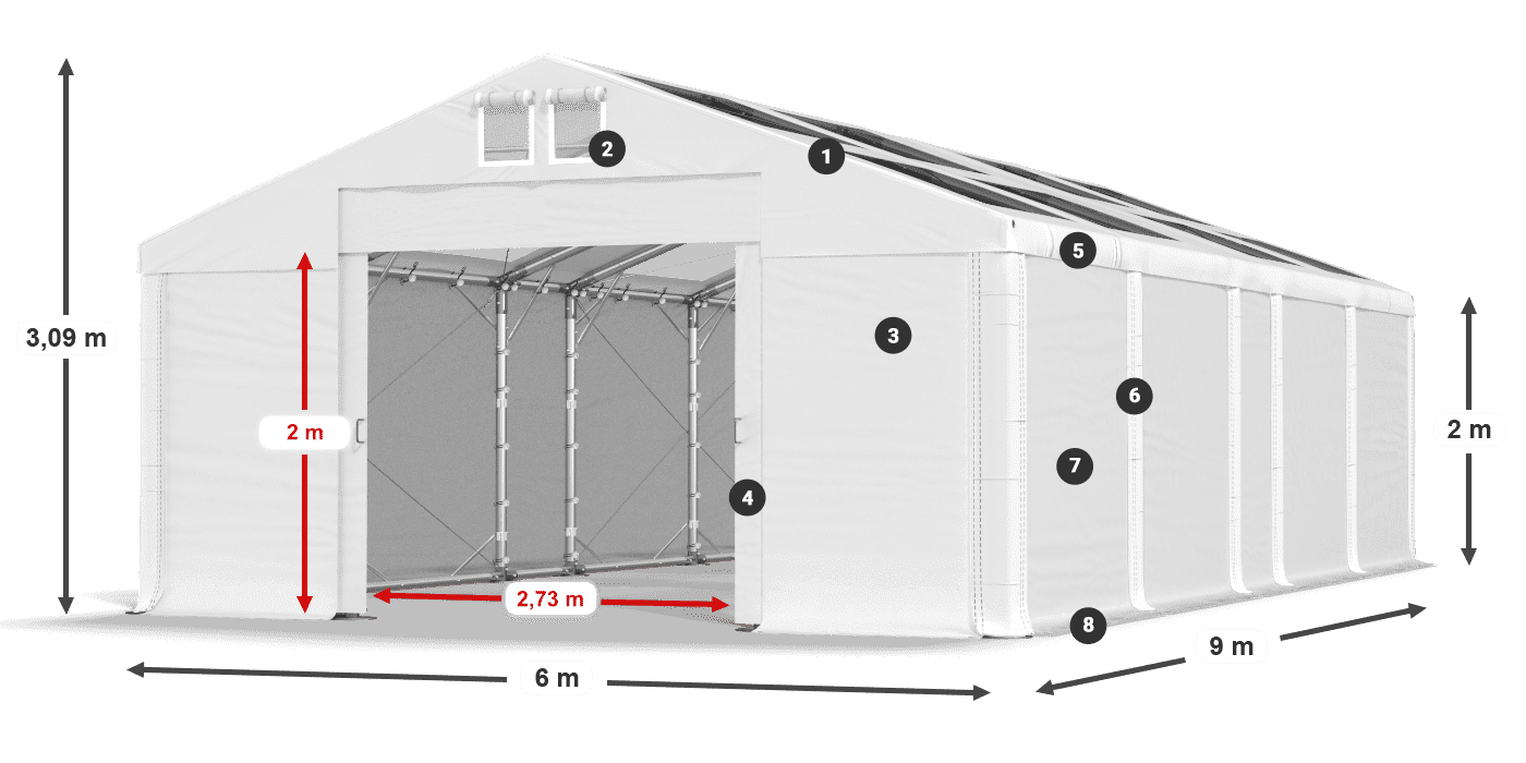 Střecha: MS T 580 PVC Stěny: SD 500 PVC 2m legenda