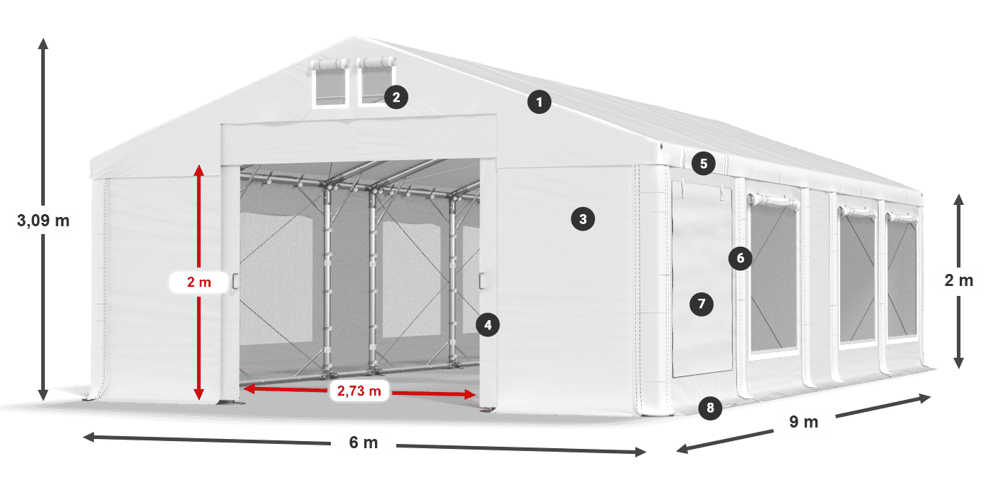 Střecha: MS 580 PVC Stěny: SD M 500 PVC 2m legenda