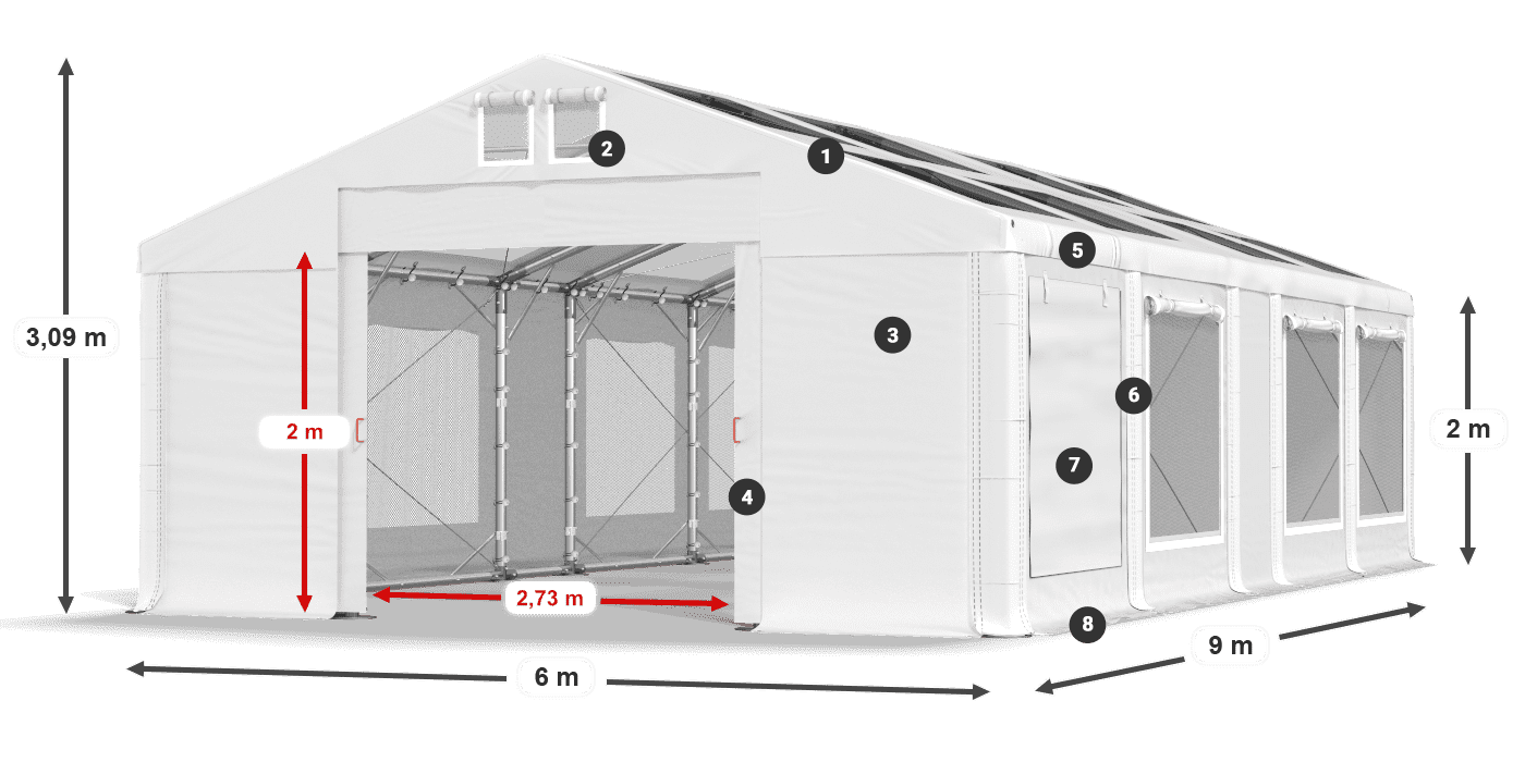 Střecha: MS T 580 PVC Stěny: SDM 500 PVC 2m legenda